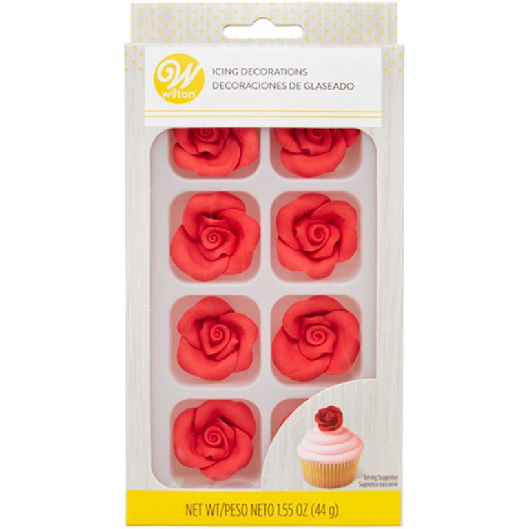 8CT RED ROSES ICING DECOR