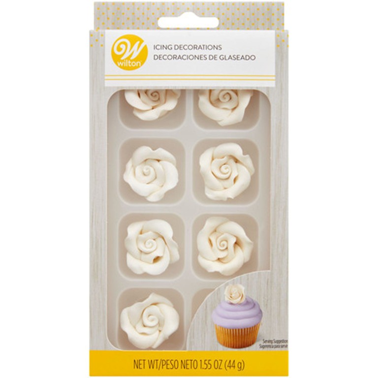 8CT WHITE ROSES ICING DECOR